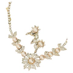 Christian Dior Mitchel Maer Iconic Rare White Pearls Crystals Flower Leaf Set