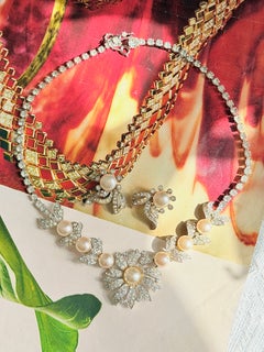 Christian Dior Mitchel Maer Iconic Rare White Pearls Crystals Flower Leaf Set