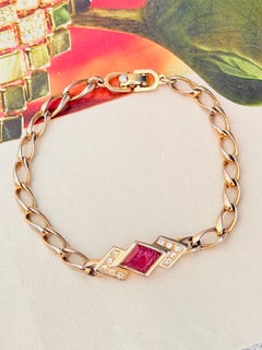 Christian Dior Vintage Iconic Gripoix Ruby Diamond Crystals Interlocked Bracelet