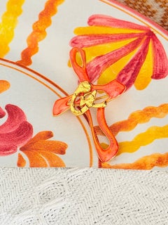 Christian Lacroix Iconic Rare Gold Cross Orange Enamel Drop Logo Pendant Brooch