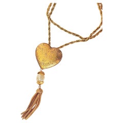 Yves Saint Laurent YSL Haute Couture Iconic Heart Pearl Tassel Brooch Necklace