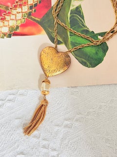 Yves Saint Laurent YSL Haute Couture Iconic Heart Pearl Tassel Brooch Necklace