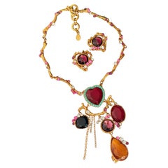 Christian Lacroix Iconic Rare Turquoise Ruby Citrine Pink Heart Tassel 2 Set