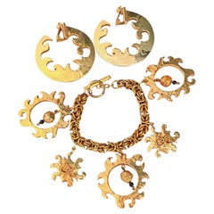 Christian Lacroix Iconic Large Gold Fire Flame Sun Drop Hoop Statement Set