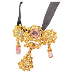Christian Lacroix Iconic Pink Citrine Iridescent Lava Chandelier Drop Brooch