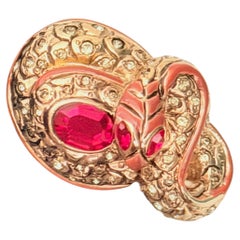 VERSACE Vintage Iconic Gold Snake Ruby Marquise Oval Cocktail Chunky Ring US 8