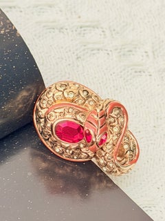 VERSACE Vintage Iconic Gold Snake Ruby Marquise Oval Cocktail Chunky Ring US 8