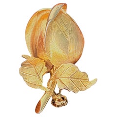 Christian Dior GROSSE 1963 Gold Iconic Vivid 3D Rose Flower Buds Leaf Brooch