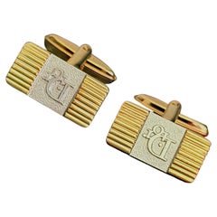 Christian Dior Vintage Hallmark Monogram Logo Engraved Gold Silver Cufflinks