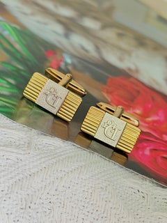 Christian Dior Vintage Hallmark Monogram Logo Engraved Gold Silver Cufflinks