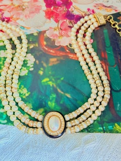 Christian Dior Haute Couture Iconic Oval White Pearls Layers Choker Necklace