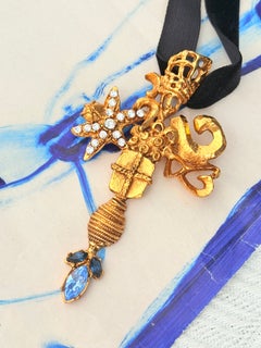 Christian Lacroix Haute Couture Iconic Rare Gold Cross Sapphire Brooch Pendant