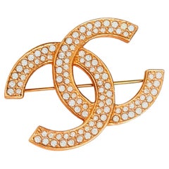 CHANEL Iconic Karl Lagerfeld Gold Clear Shining Crystals Logo CC Coco Brooch