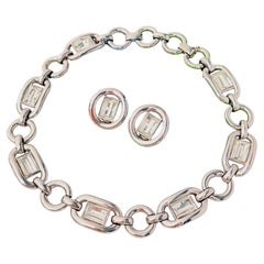 Christian Dior Haute Couture Rectangle Circle Oval Crystals Link Silver 2 Set