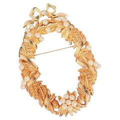 Christian Dior Haute Couture Huge Wreath Oval Ribbon Bow White Pearls Brooch