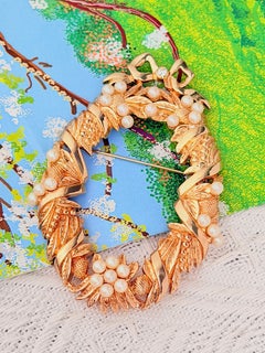 Christian Dior Haute Couture Huge Wreath Oval Ribbon Bow White Pearls Brooch