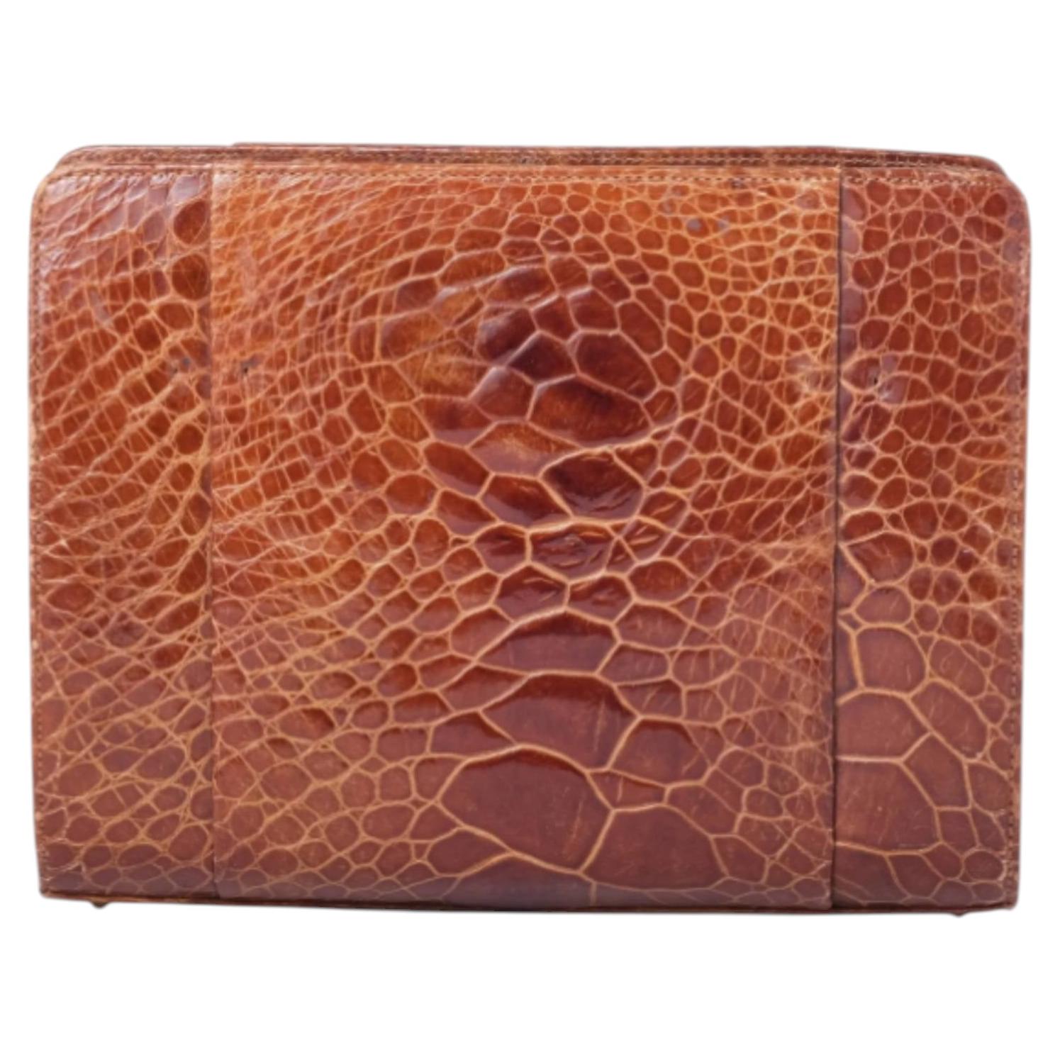 Collection Privèe Cognac Embossed Leather Structured Handbag-'60s For Sale
