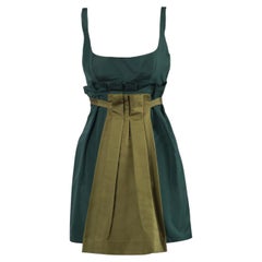 Prada Green Mini Dress With Contrast Pleated Insert - '10s