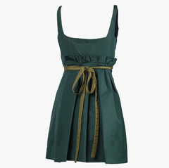 Prada Green Mini Dress With Contrast Pleated Insert - '10s