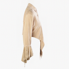 Roberto Cavalli Beige Suede Lace-Trim Tie-Front Blouse - '00s