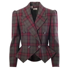 Valentino Boutique Vintage Tartan Wool Blazer With Sculpted Shoulders - '80s