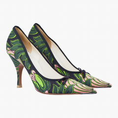 Prada Pumps aus mehrfarbigem Canvas mit Schleife und spitzer Zehenpartie – 2010er Jahre