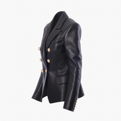 Balmain Black Leather Double-Breasted Blazer - '20s