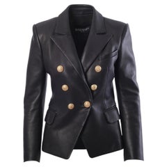 Balmain Black Leather Double-Breasted Blazer - '20s
