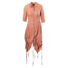 Jean Paul Gaultier Femme – Pfirsichfarbenes Leinenkleid mit Rüschen – 2000er Jahre