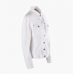 Jean Paul Gaultier Junior Vintage-Jacke aus weißem Denim im Sanduhr-Schnitt – 90er-Jahre