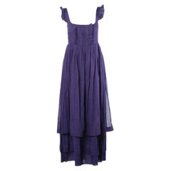 Langes, lila, ärmelloses Kleid von Miu Miu mit Rüschen-Trägern und gestuftem Plisseerock