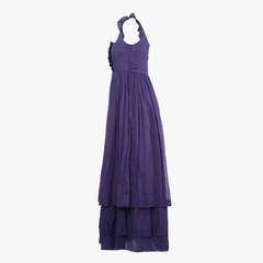 Langes, lila, ärmelloses Kleid von Miu Miu mit Rüschen-Trägern und gestuftem Plisseerock