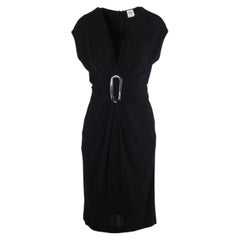 Hermès Black Draped Jersey Dress with Oversized Silver Hook Buckle – ’00s