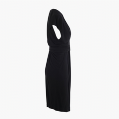 Hermès Black Draped Jersey Dress with Oversized Silver Hook Buckle – ’00s
