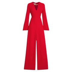 Valentino VLogo Chain-Embellished Red Silk-Crepe Wide-Leg Jumpsuit – ’20s