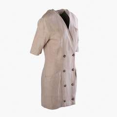 Jean Paul Gaultier Pour Gibo Beige Linen Double-Breasted Mini Dress - '80s