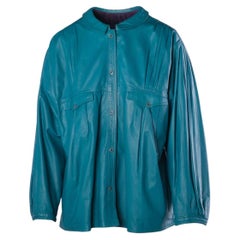 Touche Vintage Turquoise Leather Oversized Blouse Jacket - '00s