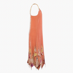 Vintage Coral Velvet Beaded Handkerchief-Hem Evening Dress - ’30s