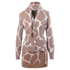 Red Valentino Giraffe Print Silk Blouse with Scarf - '90s