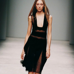 Prada Black Dress with Semi-Sheer Silk Chiffon Paneling - '00s
