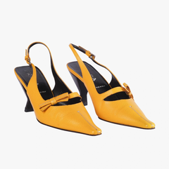 Prada Yellow Leather Bow Slingback Pumps - '90s