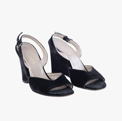 Prada Vintage Black Velvet Wedge Slingback Sandals - '90s