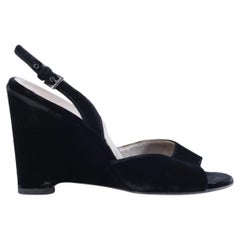Prada Vintage Black Velvet Wedge Slingback Sandals - '90s