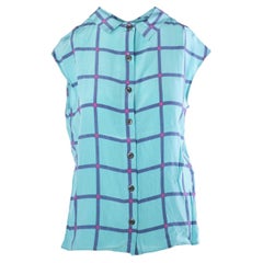 Prada Turquoise Check Silk Sleeveless Shirt – '00s