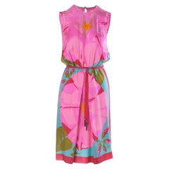 Ken Scott Vintage Pink Floral Silk Midi Dress with Tassel Belt - '80s