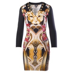 Just Cavalli Black Leo Butterfly Print Jersey Fitted Dress -'00s