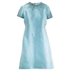 Jean Lutece Couture-Style Silk Dress In Sage Green With Intricate Beads - 60s