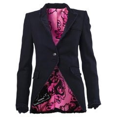 Joseph Black Tailored Single Breasted Blazer with Pink Patterned Lining - 00s