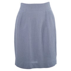 Gucci Vintage Navy & White Micro-Check High-Waist Midi Skirt - '90s