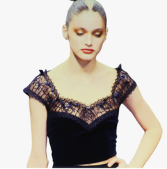 Blumarine Velvet and Floral Tulle Top - '90s